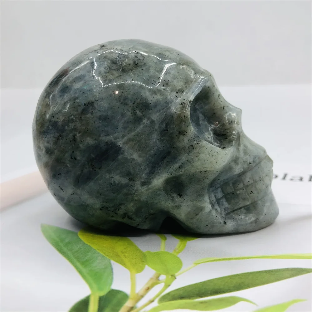 

530g-560g Natural Labradorite Quartz Skull Hand Carved Crystal Reiki Healing Magic Power House And Home Decoration 1PC