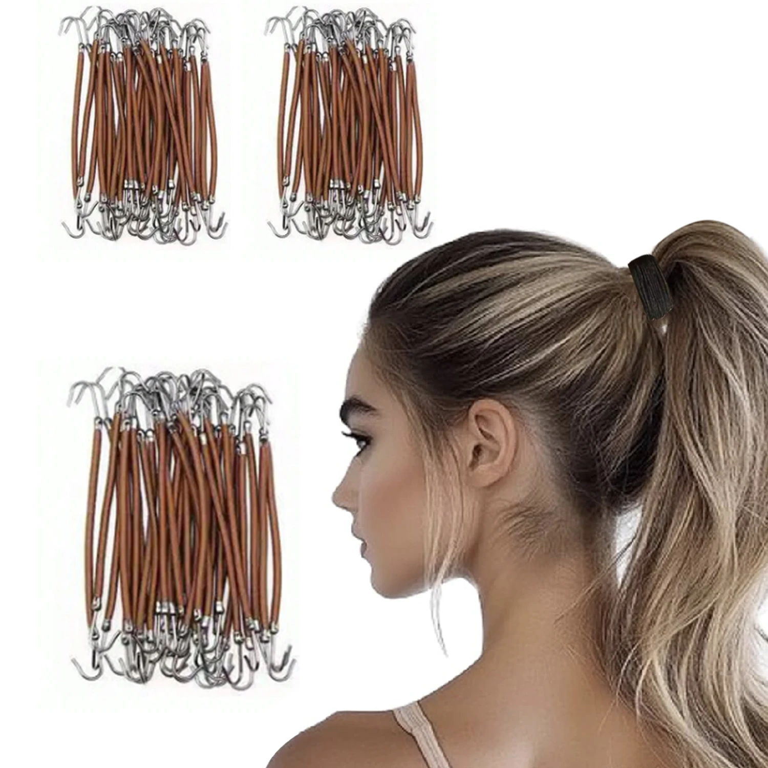 30/15PC Pferdeschwanz Gummi Elastische Haken Haar Bands Für Frauen Gum Haken Haar Zubehör Haar Krawatten Styling werkzeuge Halter Bungee Bands – Detail 9