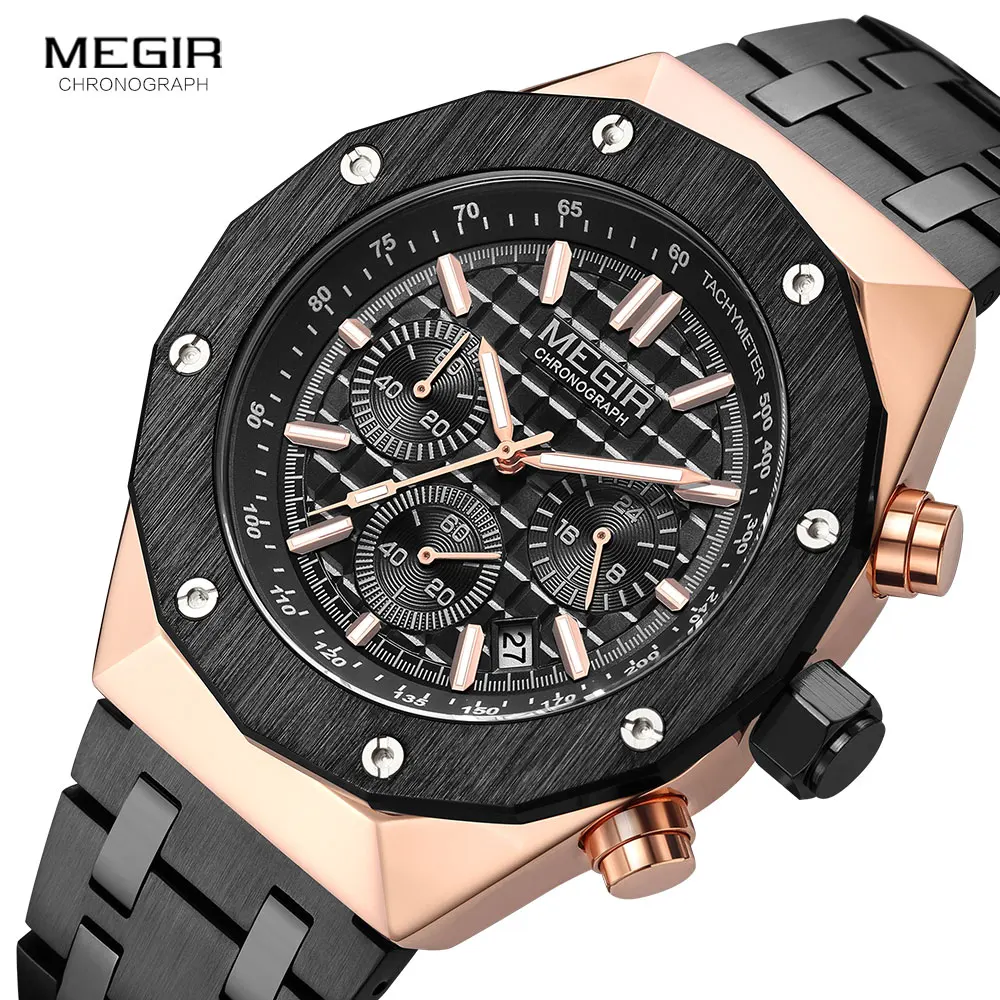Megir-relógio de Pulso de Quartzo Masculino Impermeável Data Automática Ponteiros Luminosos Cronógrafo Vestido de Moda 2213 - Image 6