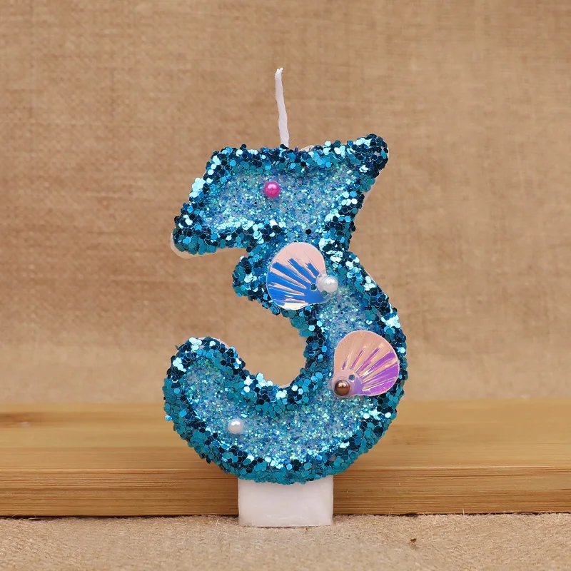 Glitzernde blaue Zahl Kerzen Kuchendeckel Kinder Junge Mädchen Geburtstag Party Kuchen Dekoration Meerjungfrau Partyzubehör Unter dem Meer Dekor – Detail 13