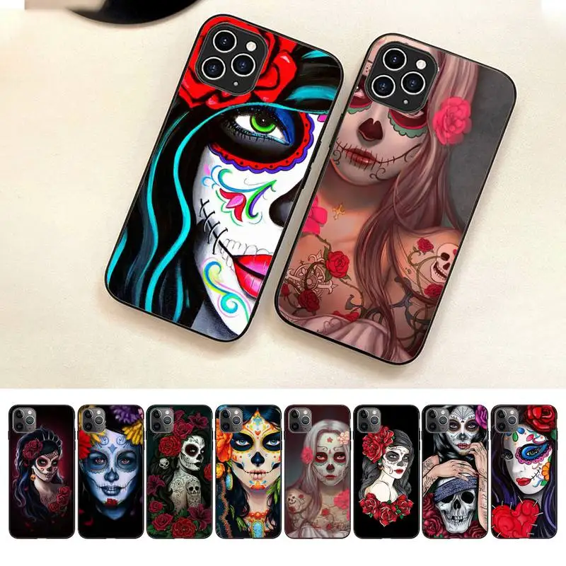 Catrina Beautiful Rose Girl Skull Phone Case Per Iphone 7 8 Plus X Xr Xs 11 12 13 Se2020 Mini Mobile Iphone 14 Pro Max Case