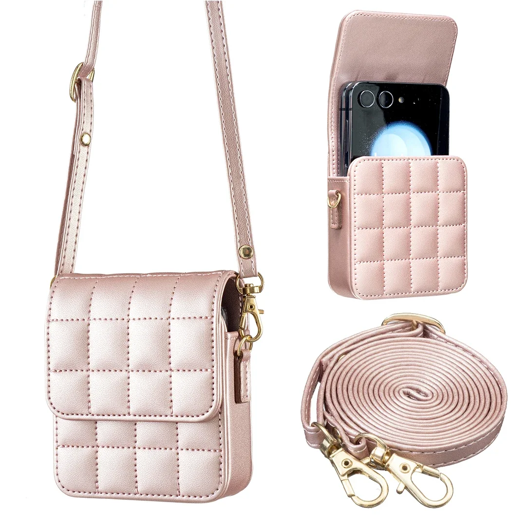 Women's Fashion Zipper Wallet Case - PU Leather Plaid with Strap and Card Holder