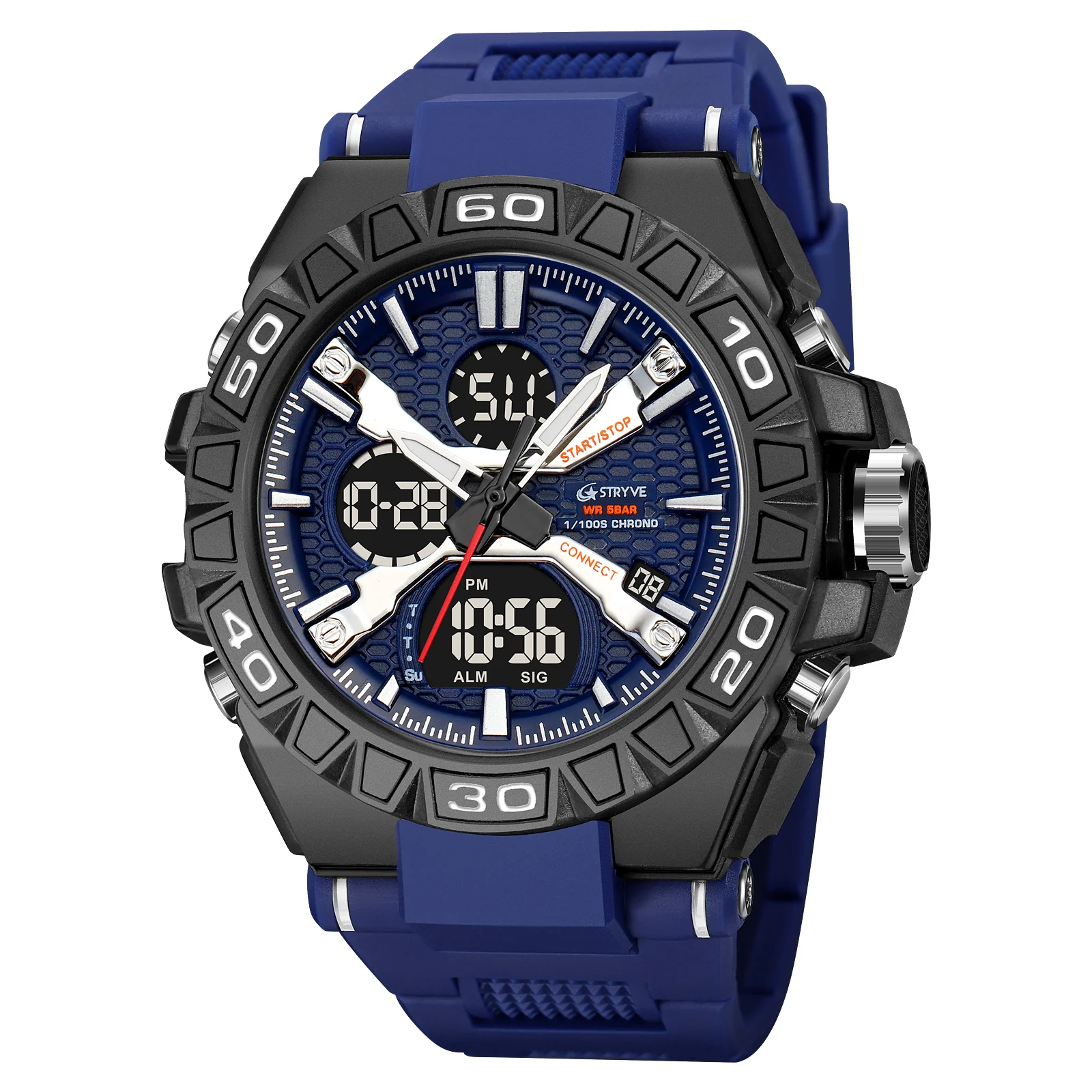 STRYVE Men's Watches 50M Waterproof Clock Alarm Reloj Hombre 8026 Dual Display Wristwatch Quartz Digital Clock Men 6
