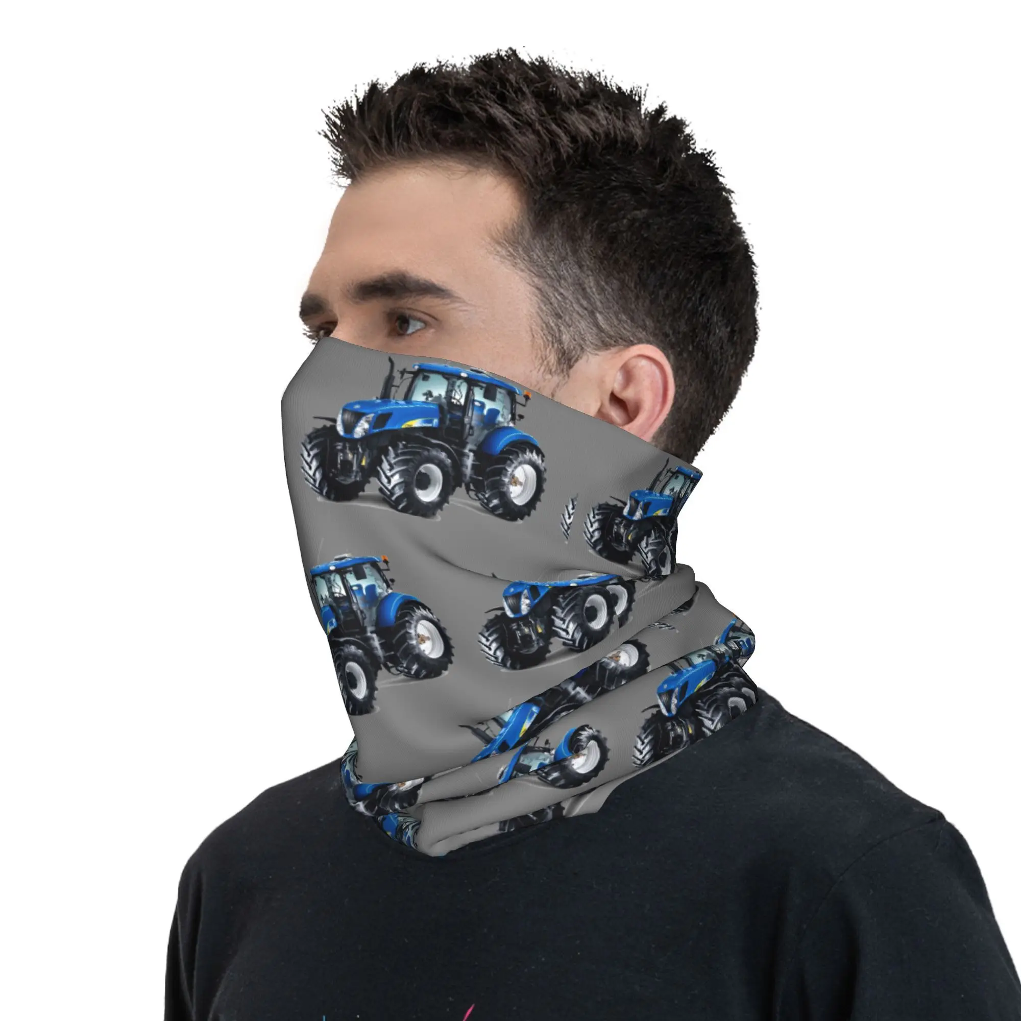 Tractor Bandana Neck Gaiter for Ski Hunting Women Men Wrap Scarf Heavy Machinery Balaclava Warmer Blue