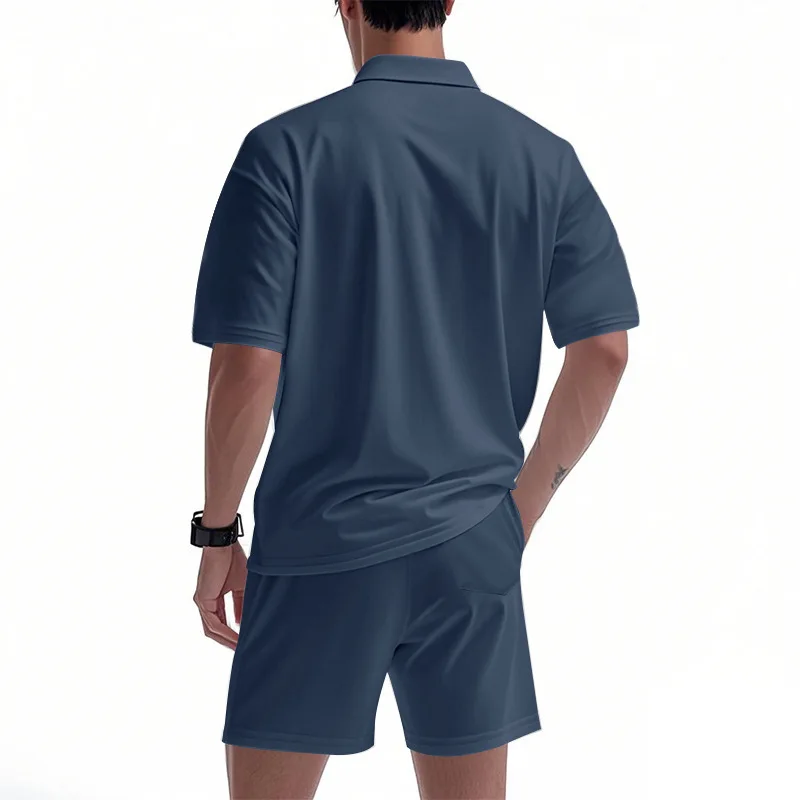 Herren Hip-Hop Baggy 2-Teilige Sets Sommer Einfarbig Reißverschluss Polo-Top Shorts Lässige Mode Streetwear Outfits – Detail 20