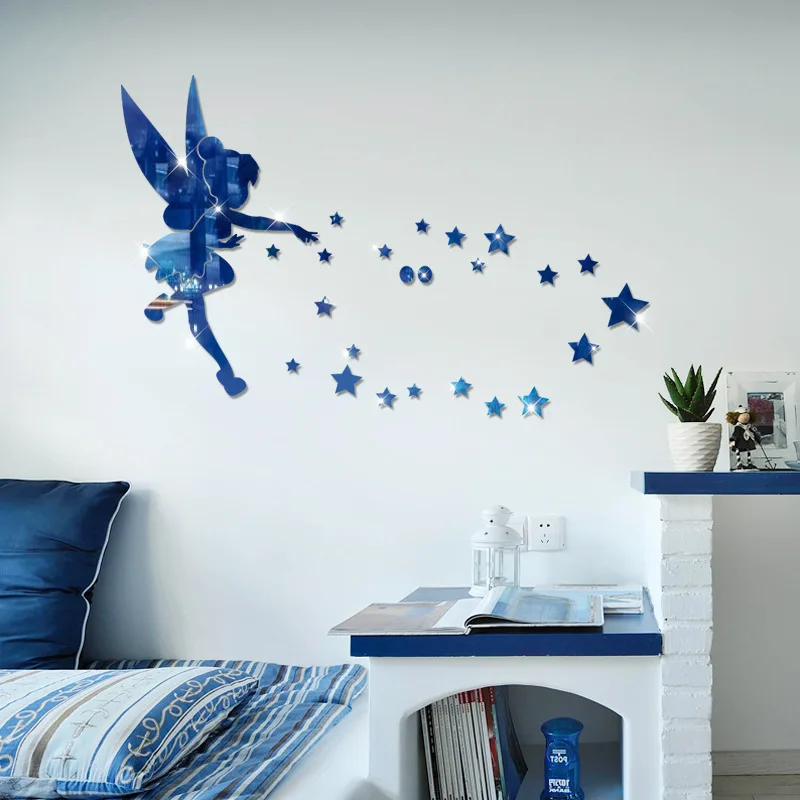 Wall acrylic mirror wall stickers angel stereo mirror stickers bedroom decoration laser engraving room decoration originality
