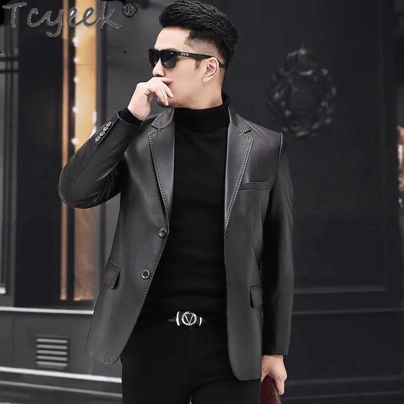 

Tcyeek 2023 Spring Autumn Suit Jackets Male Slim Genuine Leather Jacket Men Clothing Thin Sheepskin Coat Chaquetas Hombre Tide