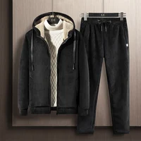 Sweat-shirt à capuche + pantalon 2 pièces ensembles hommes ensemble sport costume polaire épaissi vêtements de sport décontracté hommes survêtement hiver mâle survêtement 5