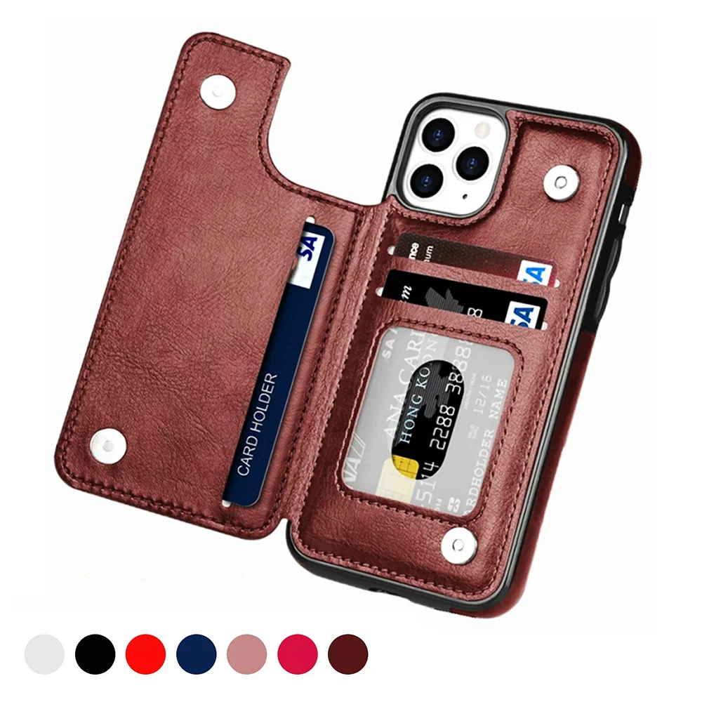 Caso Carteira de Couro PU Luxo para iPhone, Titular do Cartão Kickstand, Slots Capa, 15, 14, 13, 12, 11 Pro Max, SE, X, XR, XS Max, 8, 7, 6, 6S Além disso