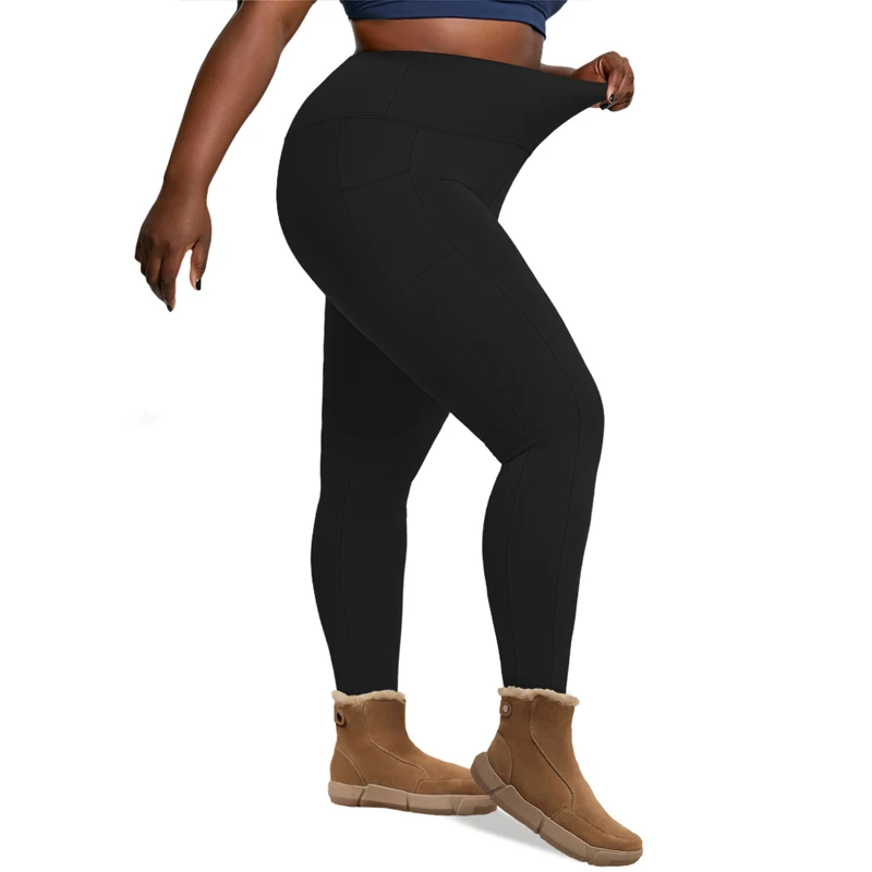 Plus Size Women Yoga Pants Fleece Lined High Waist Winter