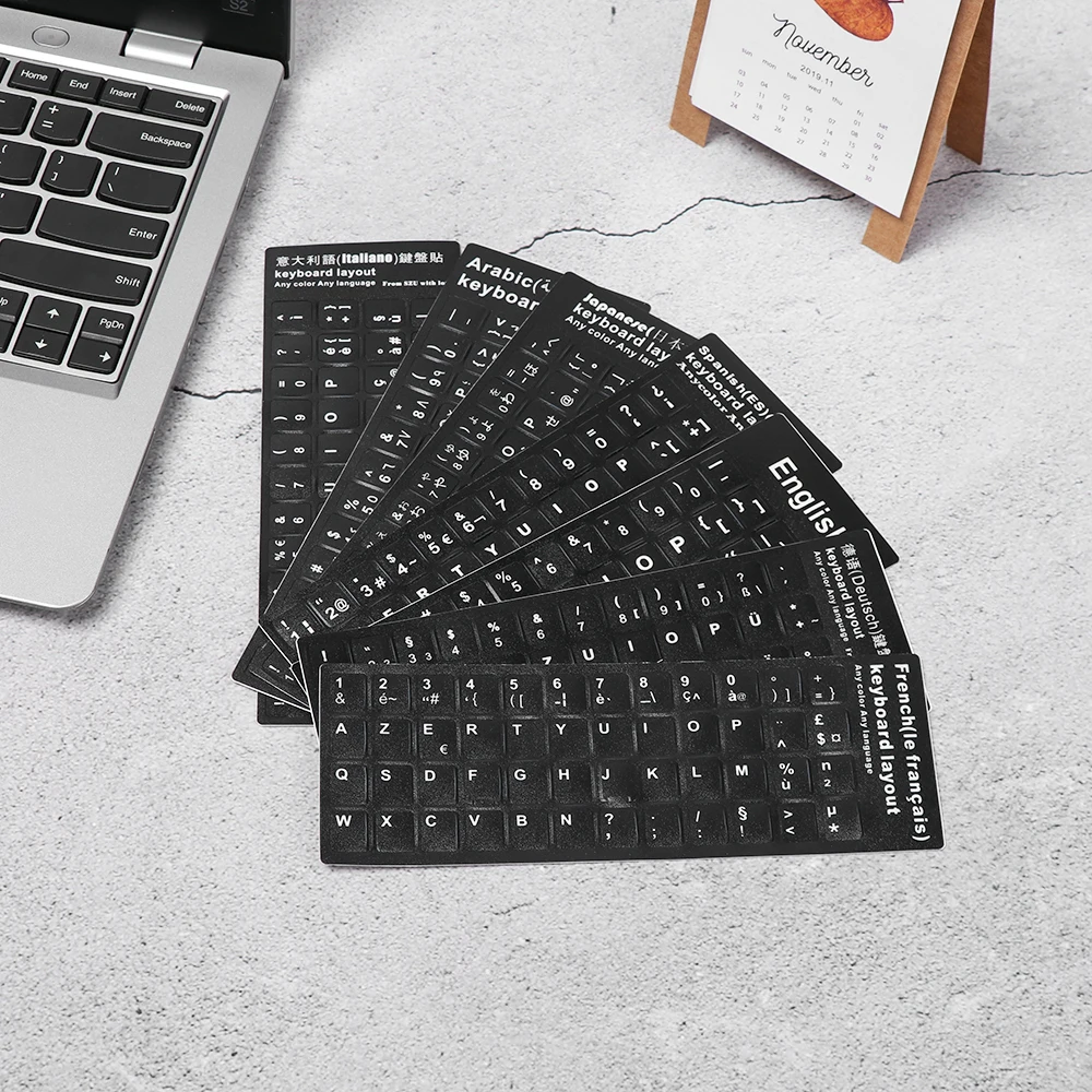 Keyboard Stickers Alphabet Layout English Russian Spanish Deutsch Arabic for Laptop Desktop