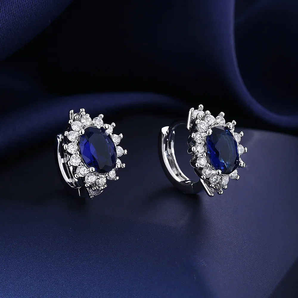 Sweet Sapphire Earrings Jewelry Oval Shape Zircon Gemstone Stud Earrings Accessories Women Wedding Engagement