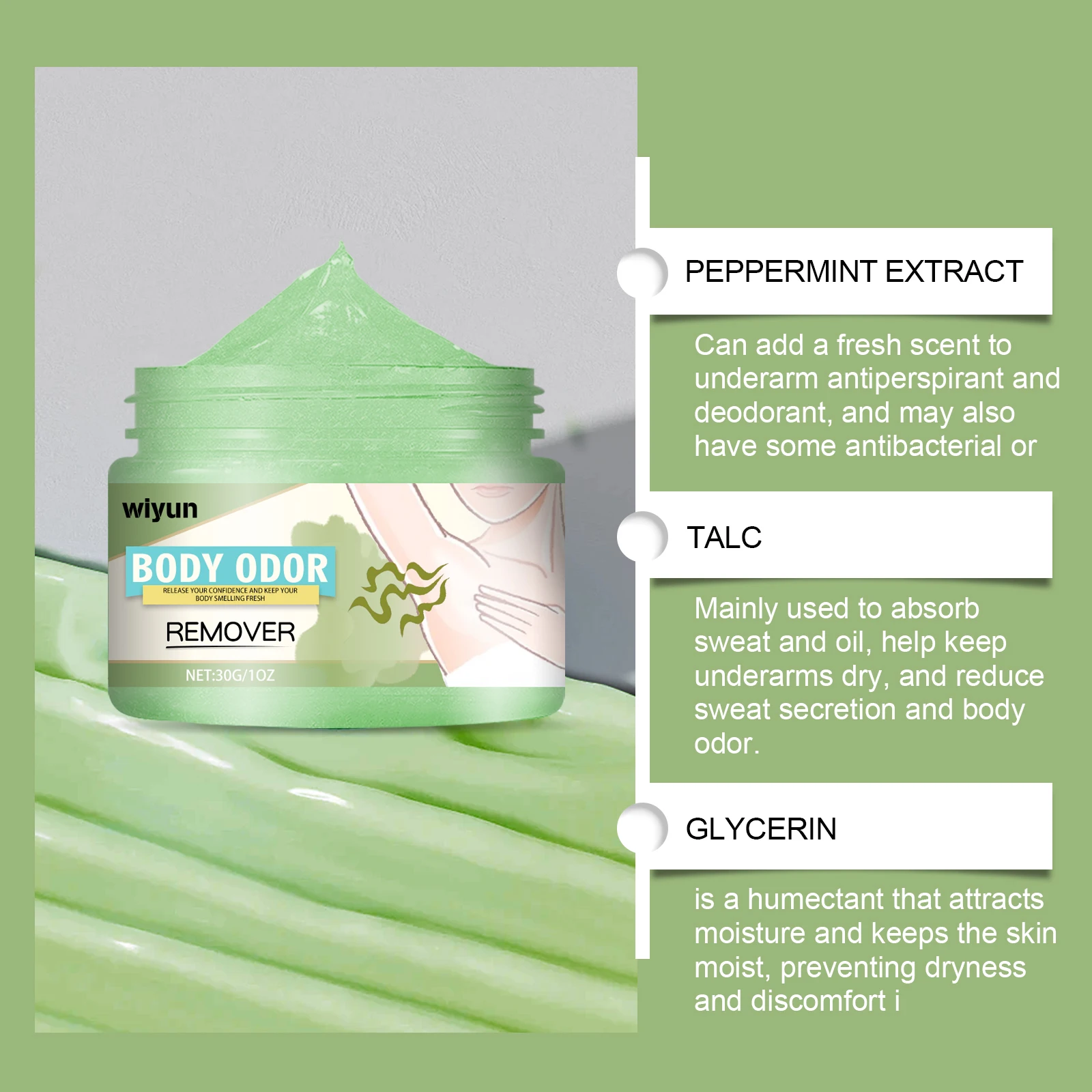 WIYUN Body Odor Removal Cream - Cleansing Armpits, Controlling Sweat & Odor, Refreshing, Long-lasting Fragrance, Body Care Cream