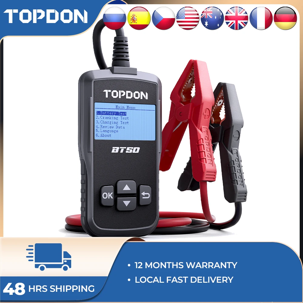 Topdon Bt50 12V 200Ah Tester Per Batteria Per Auto Per Auto 10A Aa Analizzatore Per Tester Per Batteria Digitale Per Pipistrello Dell'Automobile