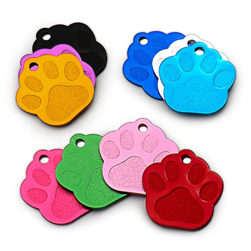 

100Pcs Hot Sale Pet ID Tag Fashion Paw Shape Aluminum Pendant Charm Anti-lost Engravable Key Ring Accessories