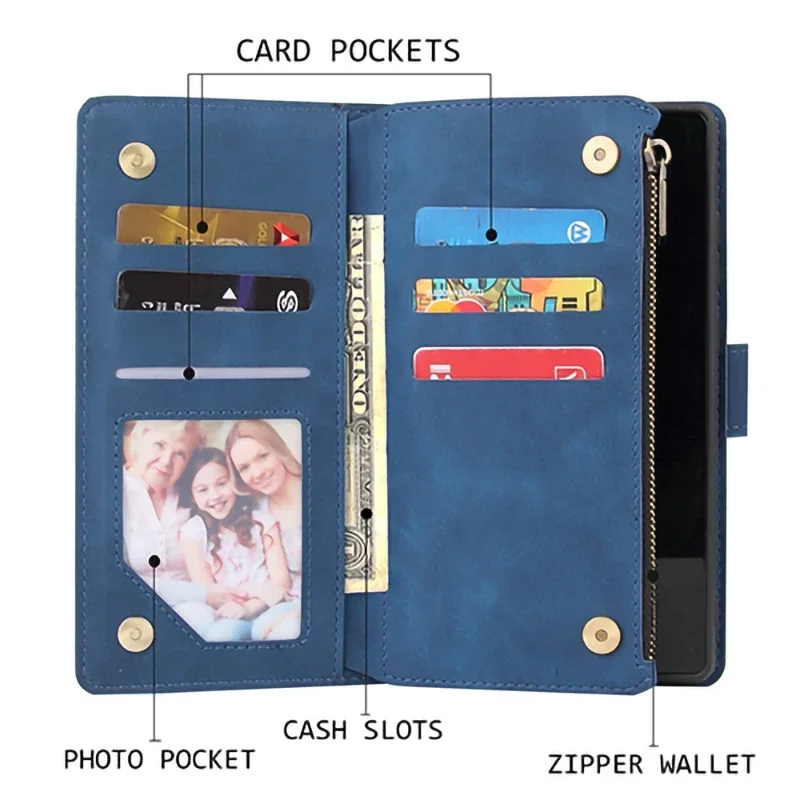 Zipper Leather Flip Wallet Case Cover