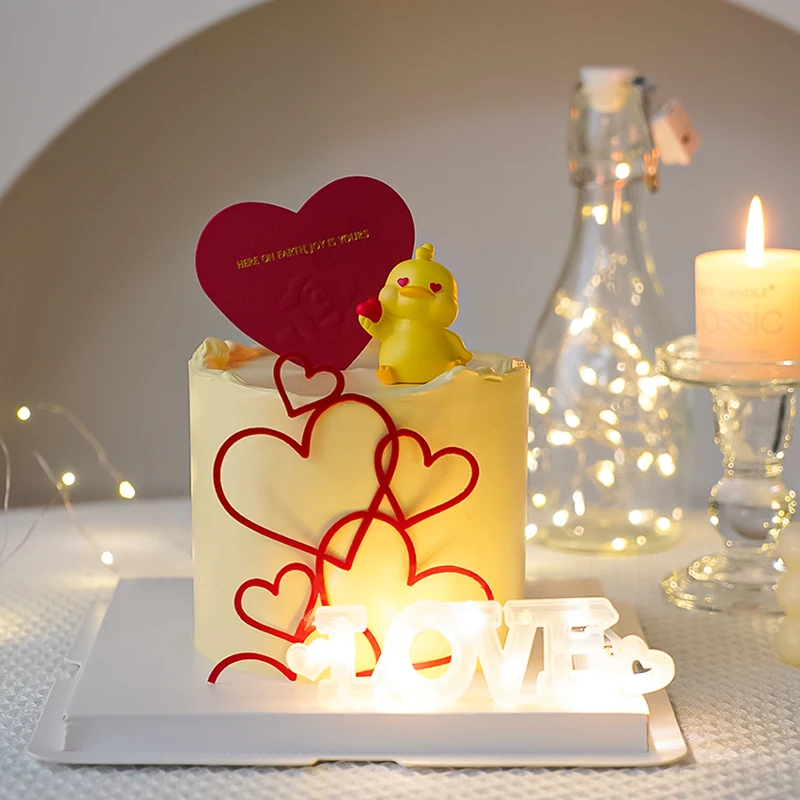 

Желтая утка, детский Топпер для торта на день рождения, подвеска, светящаяся стая лента, любовь, свадебное украшение, День Святого Валентина, Мультяшные товары для десертов