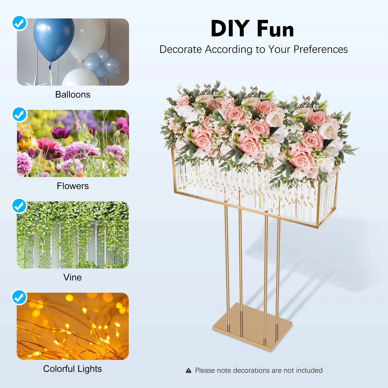 Crystal Flower Stand Sparkling Crystal Wedding Arch with Gold Frame  Beaded Curtain Flower Stand for Sweetheart Table Ceremony