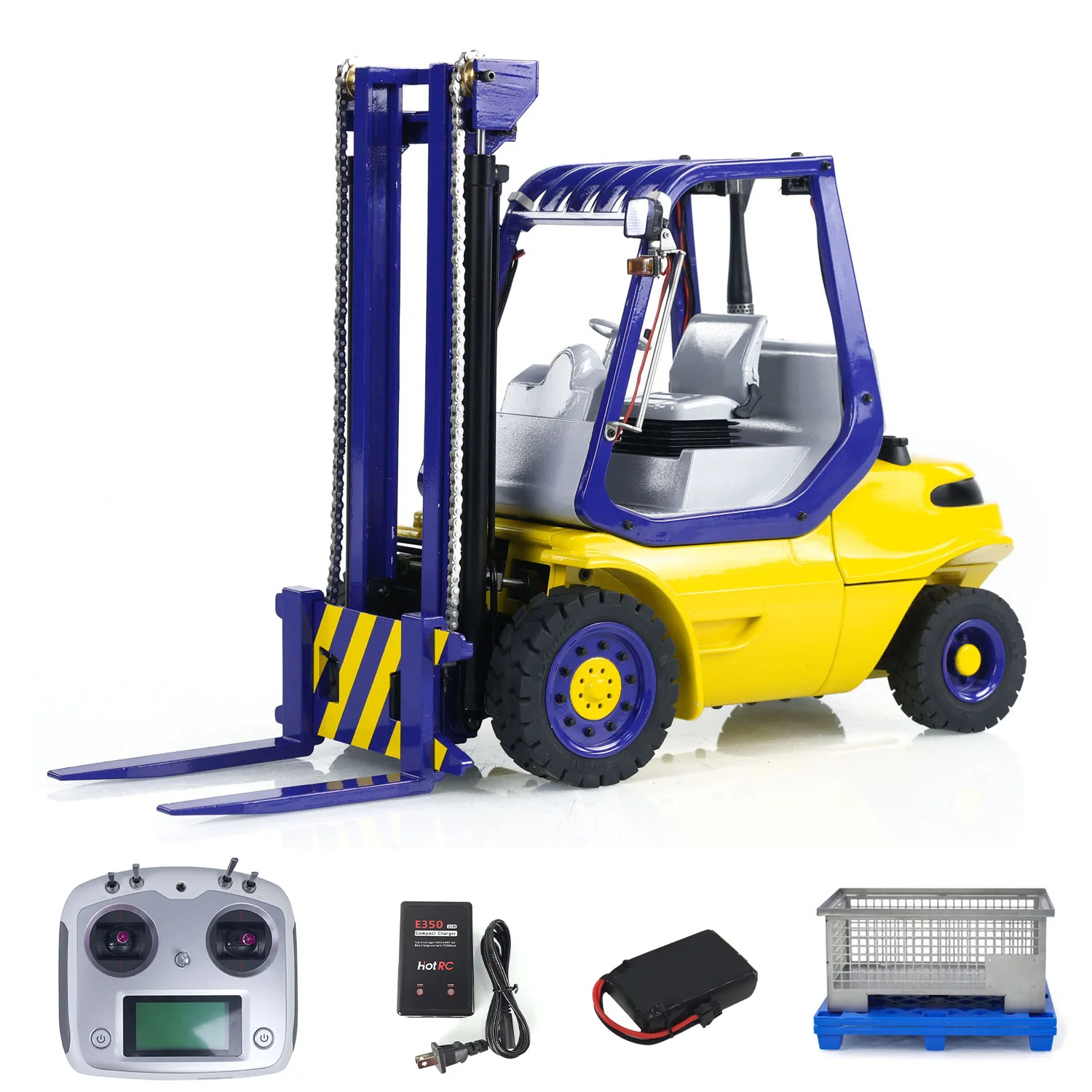 RTR 1/14 Scale RC Hydraulic Forklift Metal Wheeled Transfer DIY Painted Finished Car Folk Lift Truck Light Sound Toy Model 2