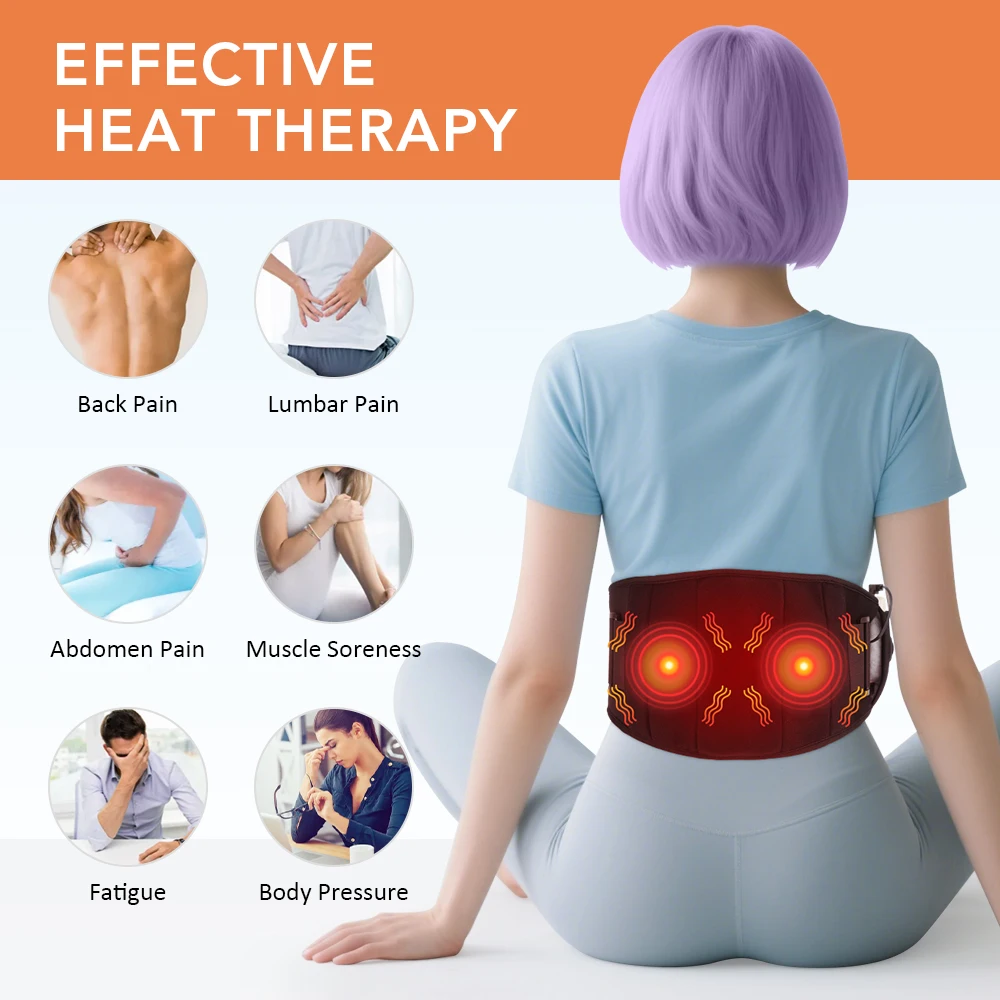 USB Electric Heating Waist Belt with Thermal Vibration Massager for Office And Home Temperature Controlled Back Warmer