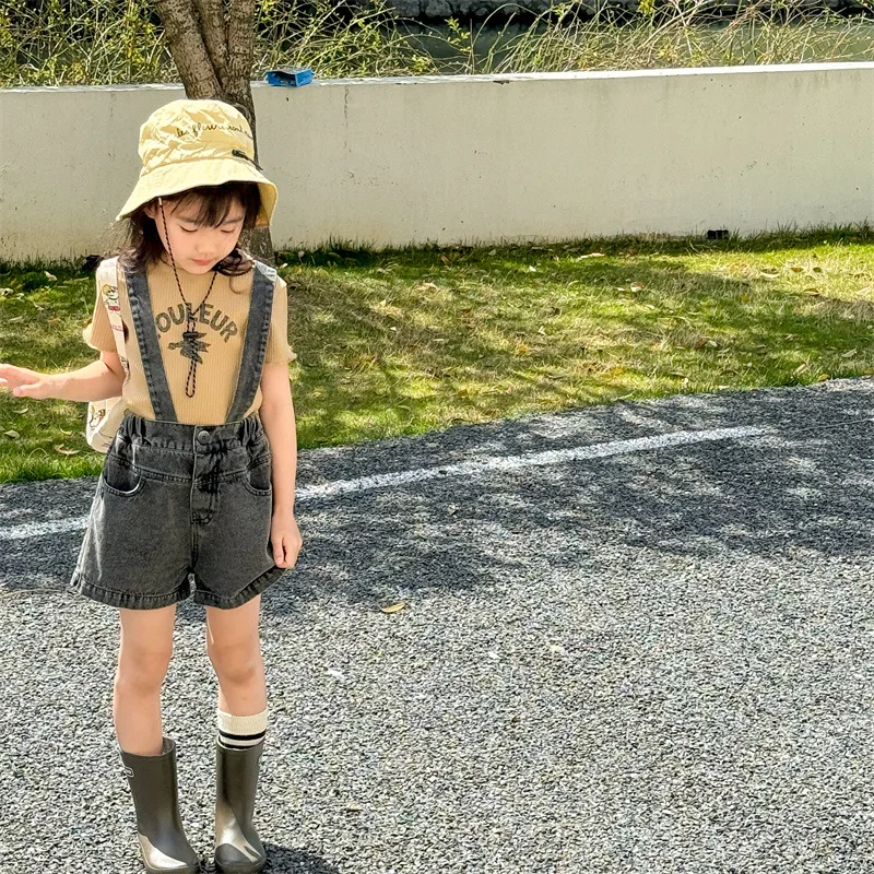 Children Clothing Kids Denim Shorts Summer Korean Style Summer Suspenders Denim Shorts Boys and Girls Casual Simple Kids Pants