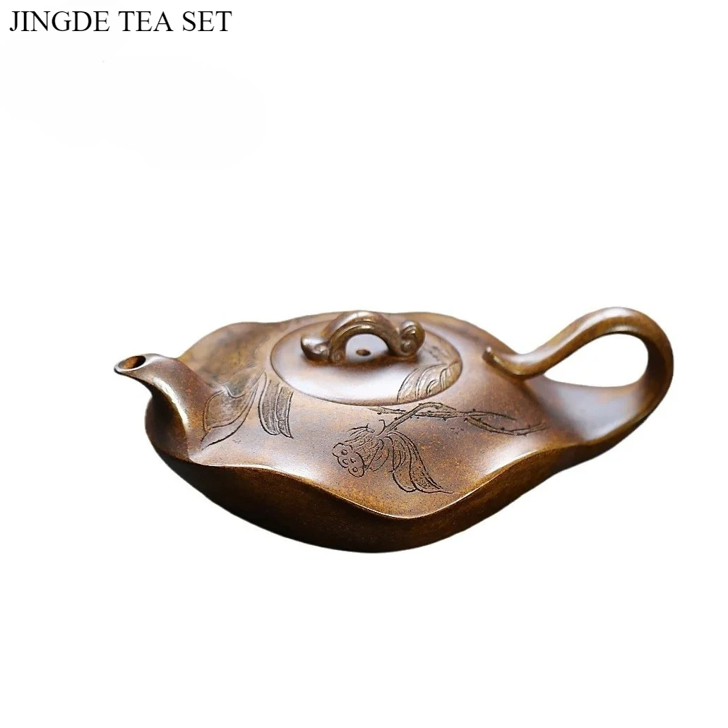410ml Yixing Handmade Purple Clay Teapot, Original Ore, Longyao Wood Fired Lotus Leaf Teapot, Kung Fu Tea Set Teapot