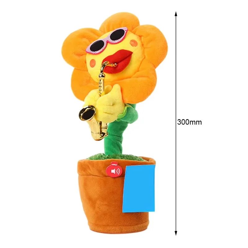kids toys Singing And Dancing Cactus Sun Flower Toy Simulation Sunflower Dancing Playing Saxophone Bluetooth Musical Plush Toy 6