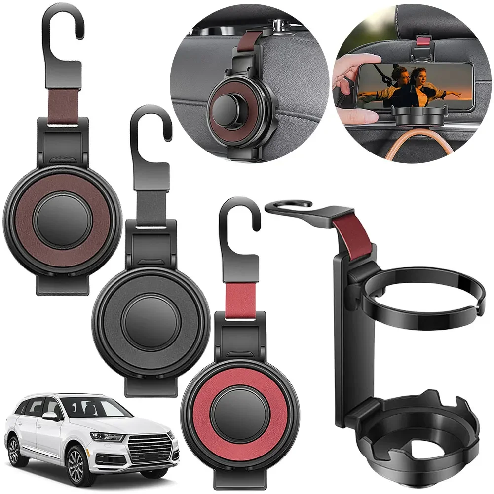Foldable Car Seat Back Hook with Phone Holder and Purse Hook