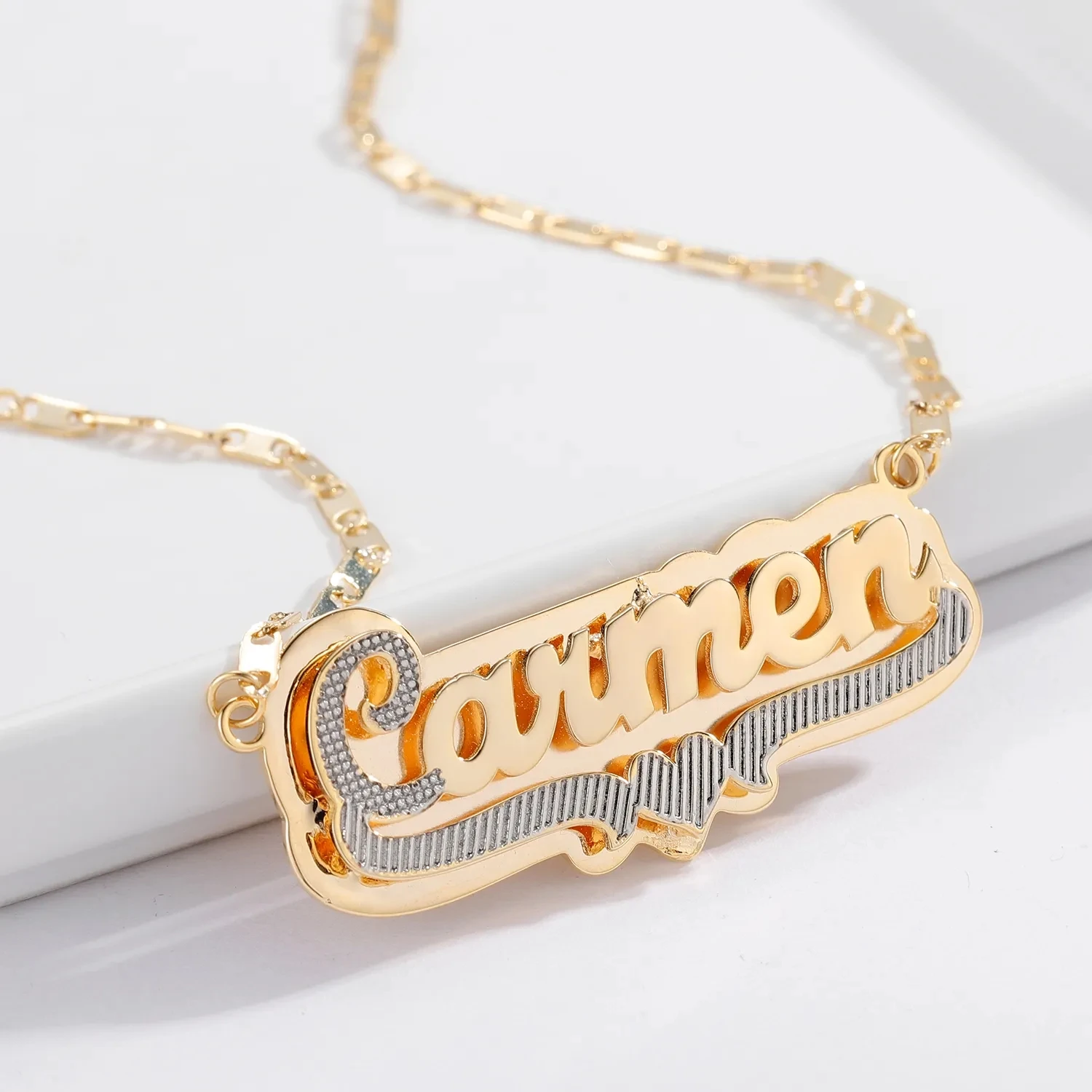 Customized Double Name Necklace 18K Gold Plated Nameplate 3D Necklace Personalized Choker Women Double Layer Name Necklace Gifts