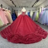 Red Quinceanera Dresses Long Sleeves Floral Rojo Evening Dresses Lace Sweet 16 Vestidos De Quinceanera 1285 2