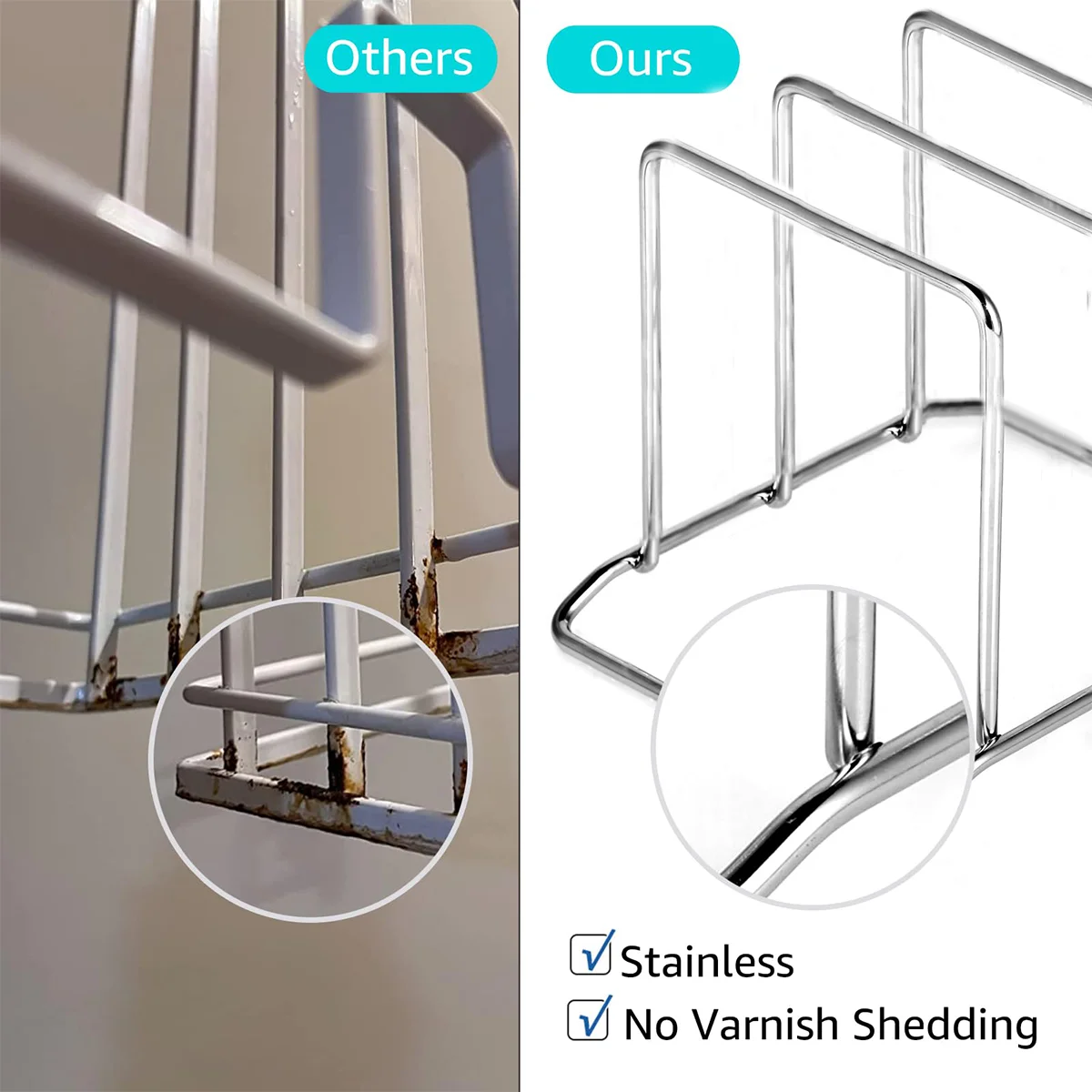 Cutting Board Holder Stand 2-Slot Stainless Steel Divide Tray Organizer Rack for Chopping Board Pots Lid Baking Sheet