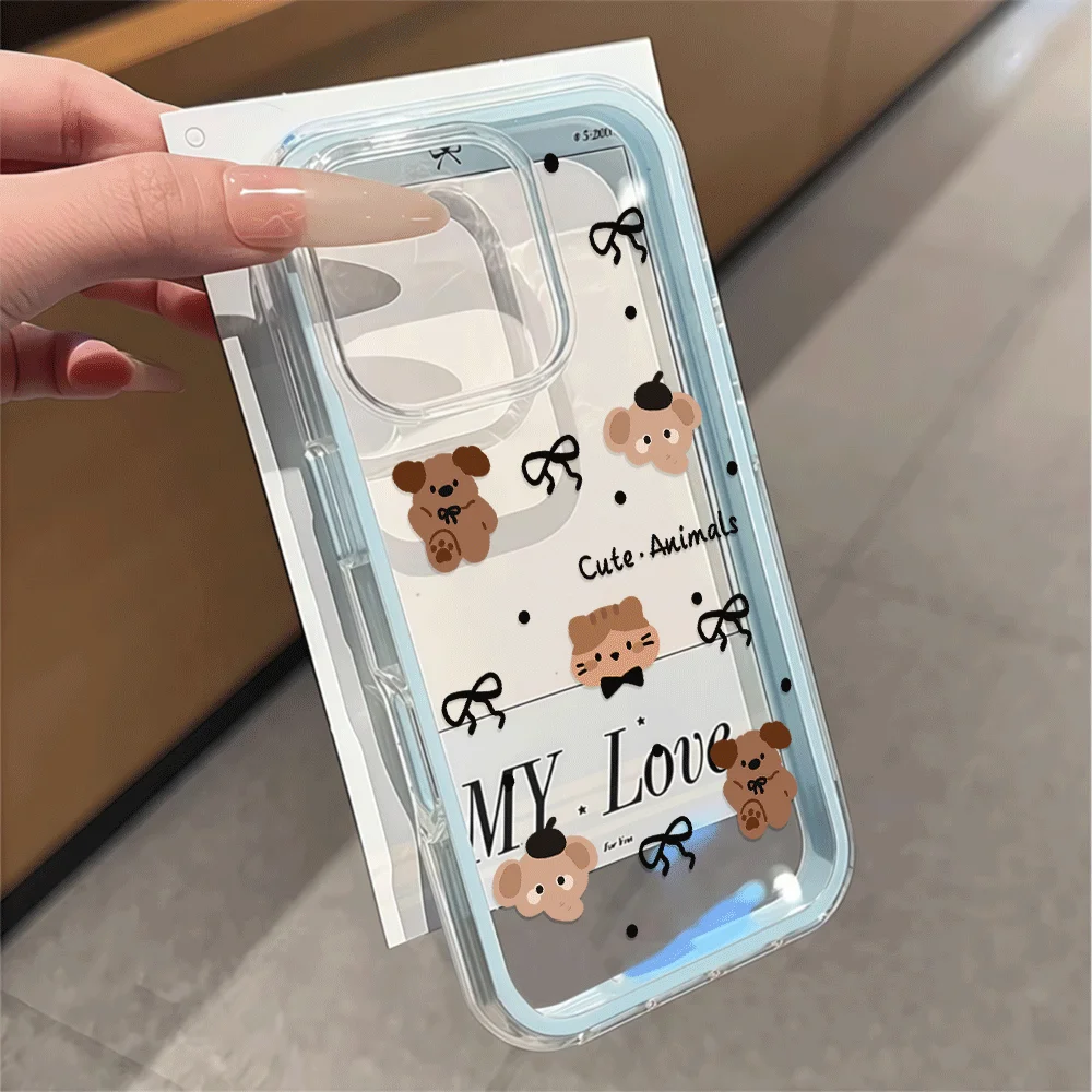 Whimsical Cartoon Dog & Cat Bow Phone Case Cover