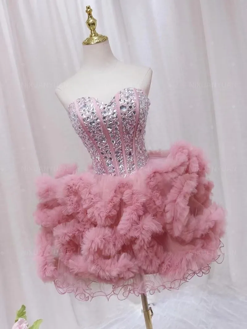 Tulle Homecoming Dresses Sparkling Teens Cocktail Dresses Ball Gown Short Cocktail Performance Prom for Junior