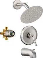 Tub Shower Faucet Set (Valve Included) with 6-Inch Rain Shower Head and Tub Spout Single-Handle Tub and Shower Trim Kit Brushed 1