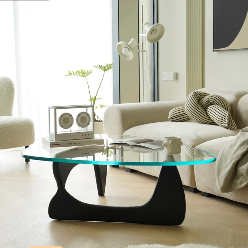 

Solid Wood Nokou Yong Tea Table Living Room Designer Creative Triangle Tempered Glass Tea Table