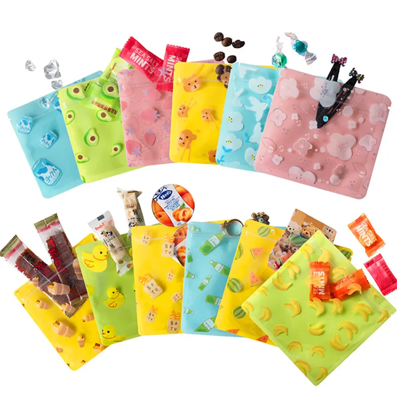 

10PCS~100PCS DIY Cute Plastic Printing Ziplock Gifts Packaging Bag Resealable Jewelry Data Cable Chains Earphone Storage Pouches