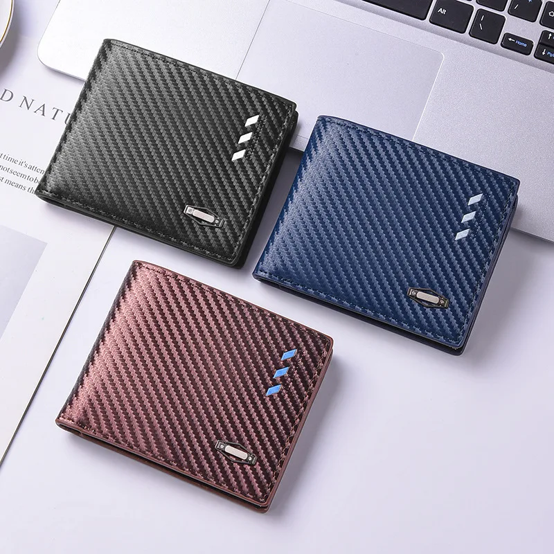 Men's Multi functional Wallet Carbon Fiber Pattern Triple Fold Wallet Men's Card Bag