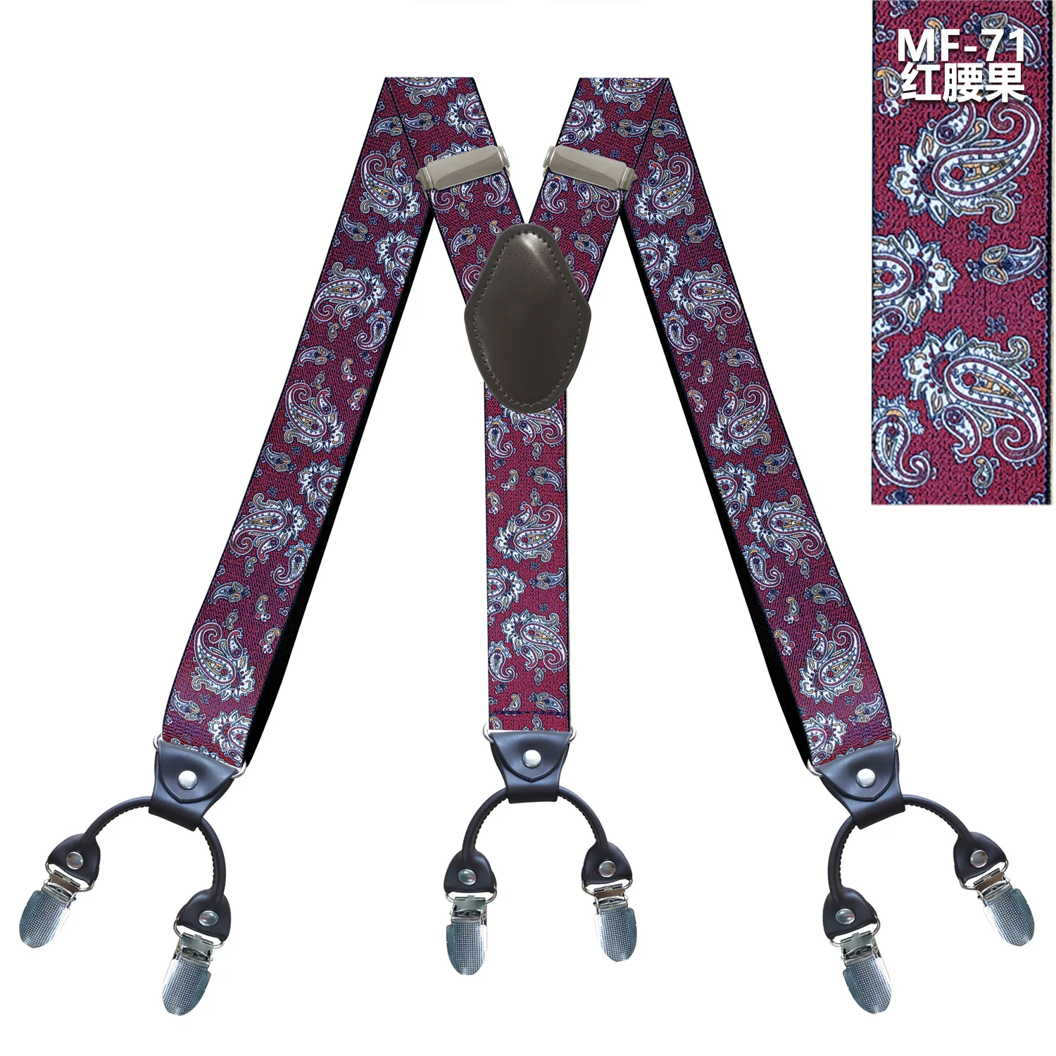 Modische Hosenträger aus Leder mit 6 Clips, Vintage Casual Suspensorio Tirante, Hosenriemen, Geschenk für Vater/Ehemann, 3,5*120cm – Detail 10