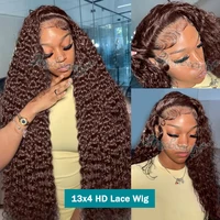 Rosabeauty Chocolate Brown Curly Wigs 13X6 HD Human Hair Lace Frontal Wig 30 32 Inch 13x4 Deep Wave #2 Colored Wig For Women 2