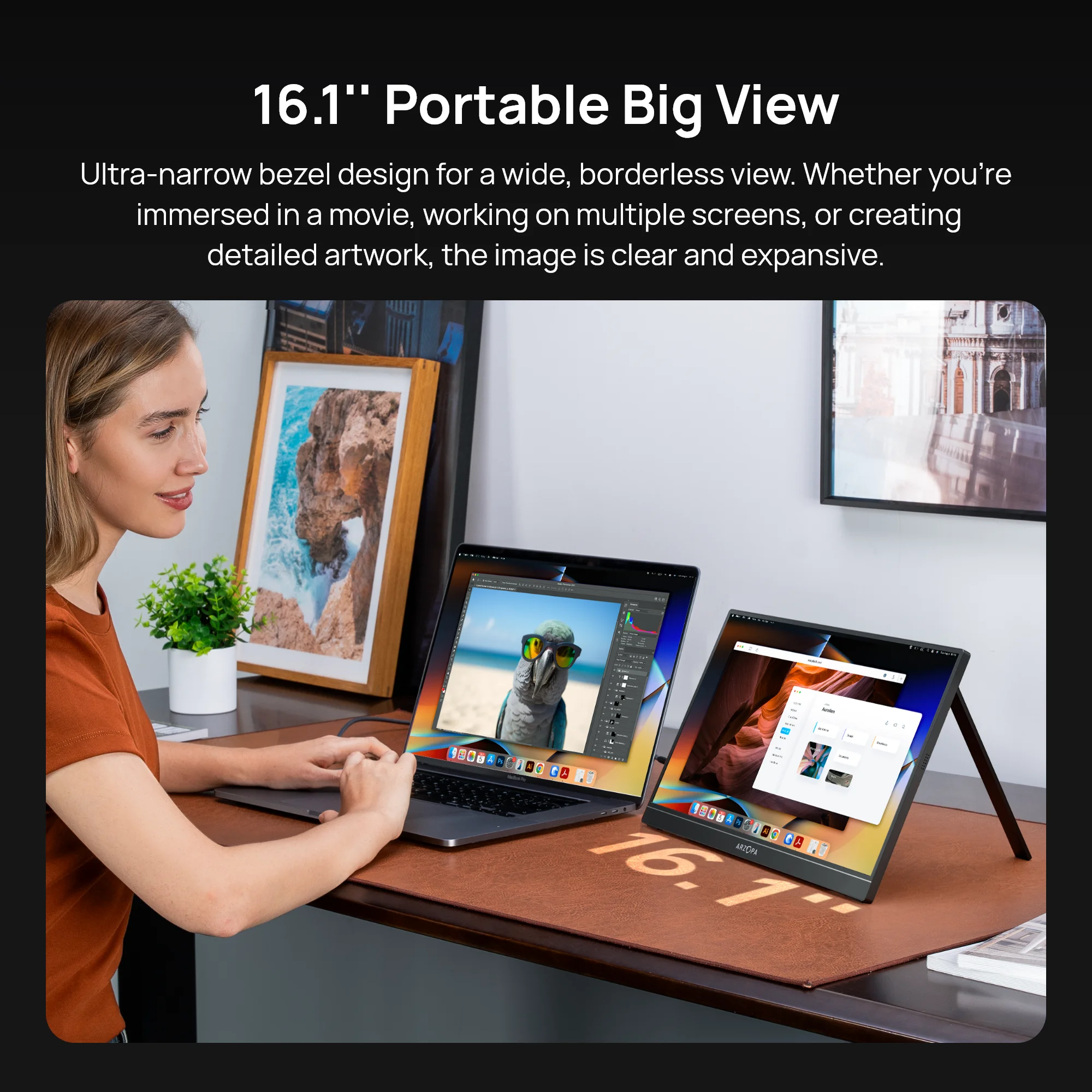 ARZOPA 16.1'' 100% sRGB 1080P FHD Portable Monitor IPS