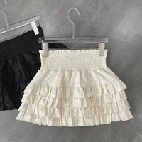 Mini jupes à volants pour femmes, Streetwear, doux, Kawaii, taille haute, dentelle, ligne A, mode coréenne, robe de bal noire, été 2