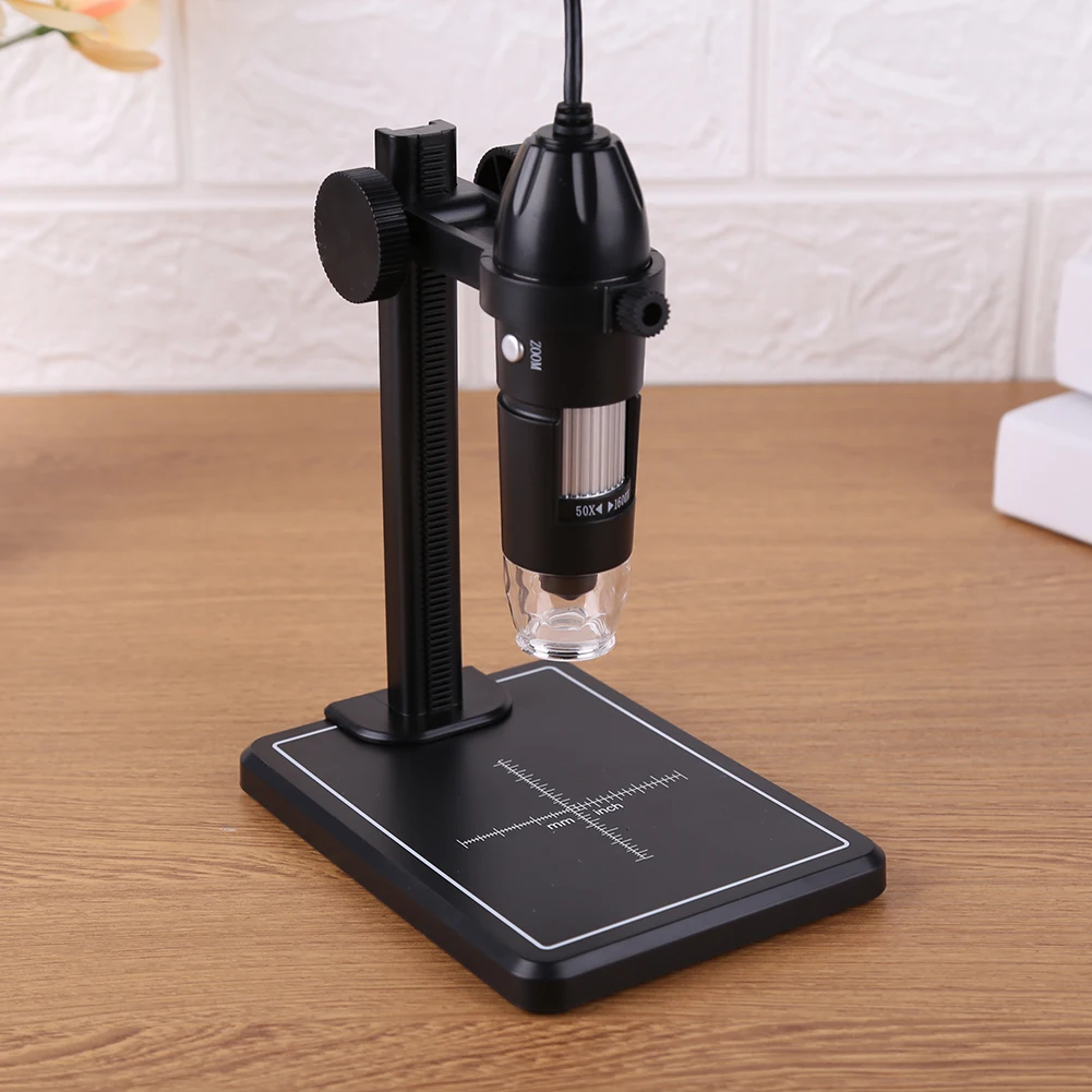 8개의 LED와 리프트 스탠드가 있는 1600X USB 디지털 현미경, 줌 카메라 돋보기, 2MP 비디오 현미경 (Win10, Win8, Win7 호환)