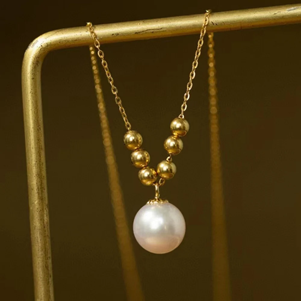 

Real Solid 18k Yellow Gold O Chain with Natural Freshwater Pearl BeadLink Necklace
