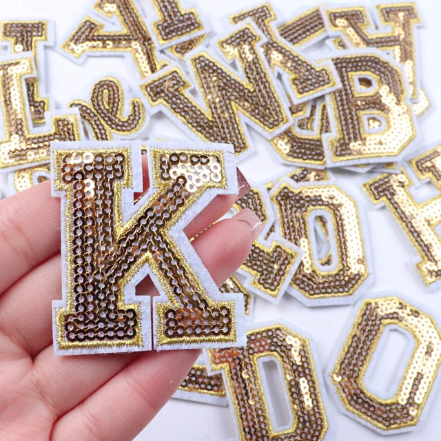 LARGE Gold / Black Letter Patch Patches Iron on / Sew on Alphabet