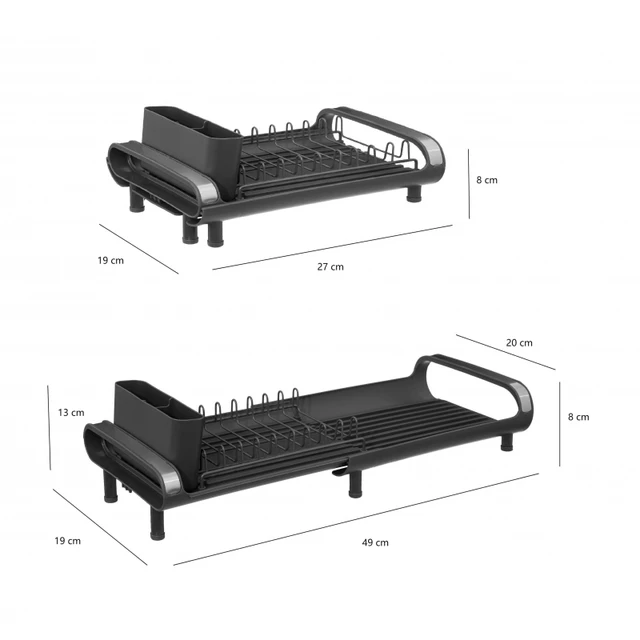 Escurreplatos Escurreplatos, Escurridor De Platos Extensible Con Cesta de  Cubiertos, Caño De Drenaje Giratorio Gris Oscuro 651213