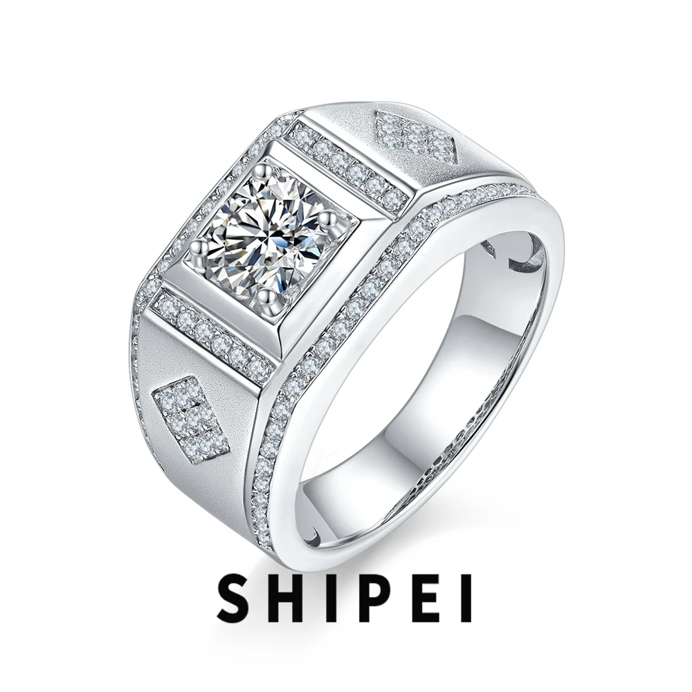 

SHIPEI 1CT D Moissanite Diamond Gemstone Men's Rings Fine Jewelry Wedding Engagement Luxury 925 Sterling Silver Gift Wholesale