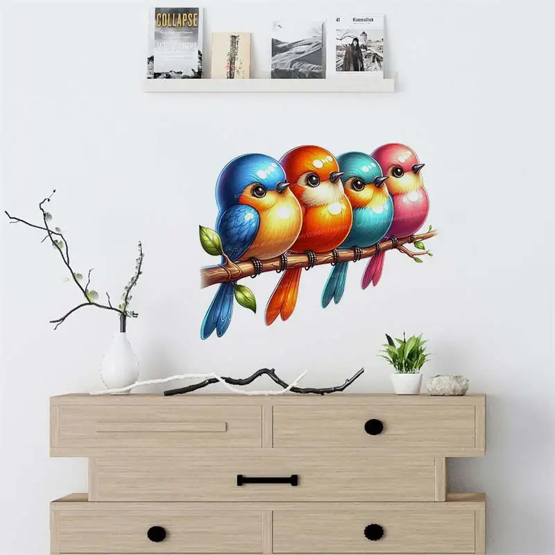 Wall Sticker Watercolor Bird Bathroom Living Room Background Decorations Wallpaper Creative Animals Self Adhesive Stickers M1114