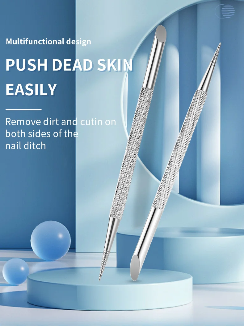 Description Picture 2 of itemNail Double-Ended Stainless Steel Circle Beveled Head Cuticle Pusher Remover Manicure Sticks Nail Dotting Tools Cuticle Scissors