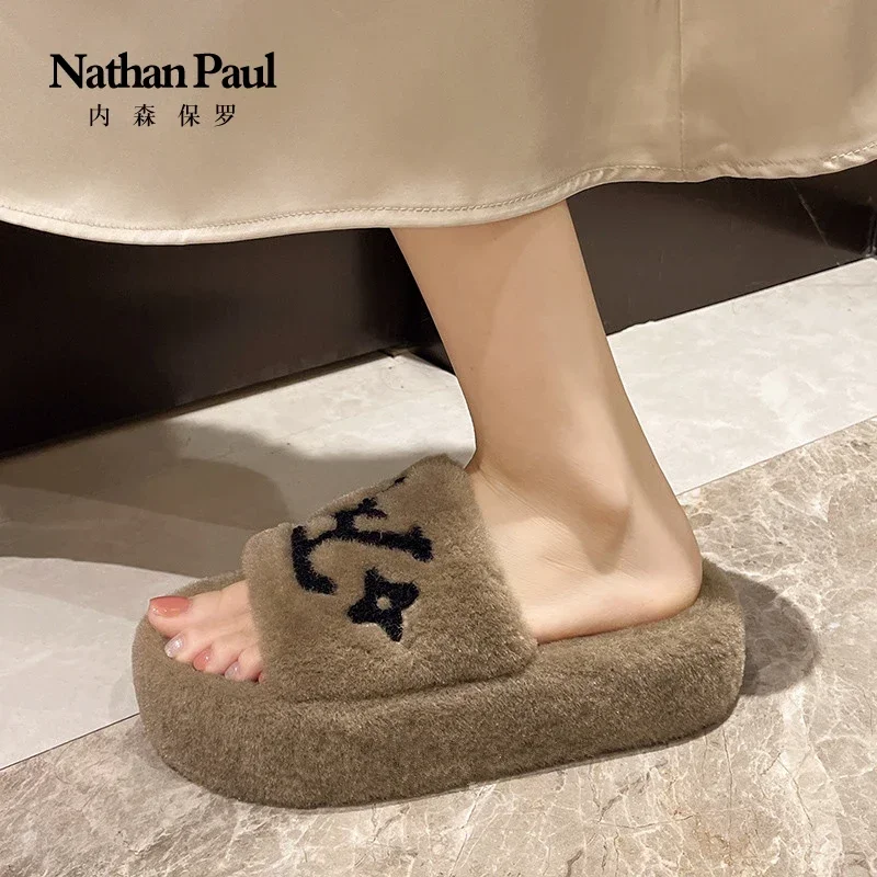 women's slippers solid color fluffy slippers women's winter fashion shoes thickened warm floor cotton women slippers