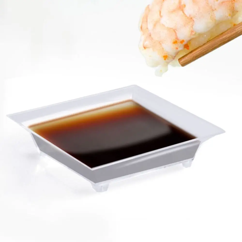 50pcs 다목적 미니 사각형 디저트 트레이 투명 플라스틱 전채 접시 일회용 조미료 접시 스시